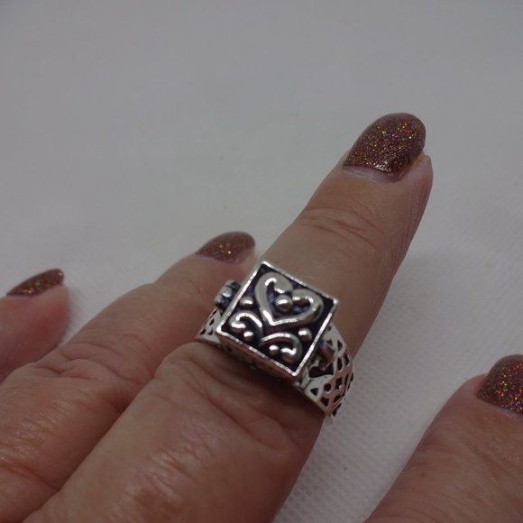 Whimsical "HEART POISON BOX" 925 Sterling Ring Size 9 #989 - Picture 4 of 4